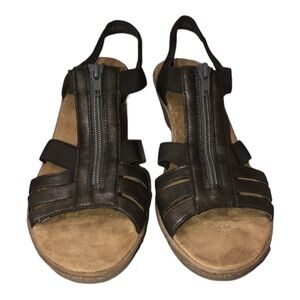 RIEKER Pewter Leather Wedge Comfort Sandals Sz 41